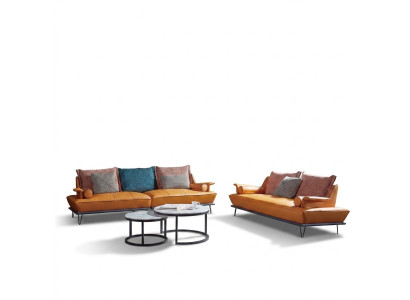Italian Upholstered Seating Set 4+2 Group Leather Couch Modern Sofa