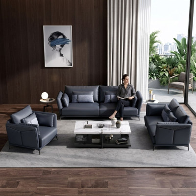 Italian Upholstered Seating Set 3+2+1 Group Leather Couch Modern Sofa