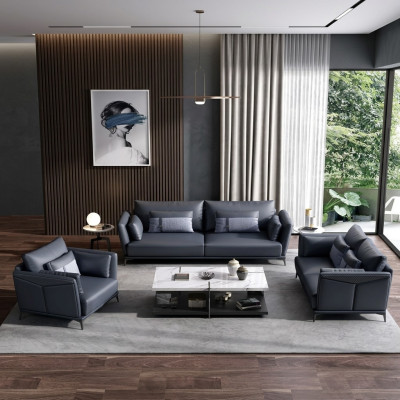 Italian Upholstered Seating Set 3+2+1 Group Leather Couch Modern Sofa