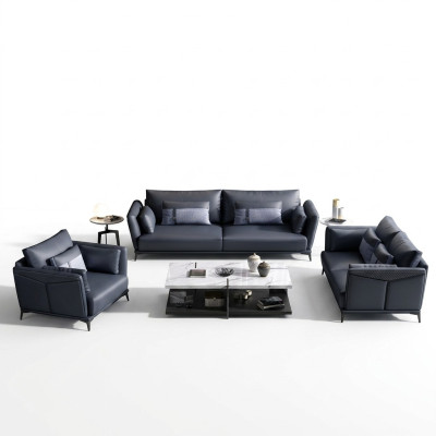 Italian Upholstered Seating Set 3+2+1 Group Leather Couch Modern Sofa