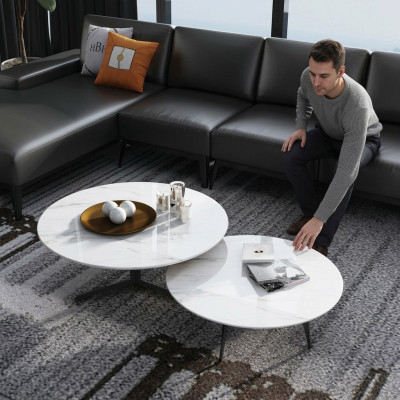 Round set of 2x coffee table side table decoration designer living room