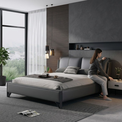 Decorative bed, upholstery design, luxury double hotel beds, sleep, room, leather