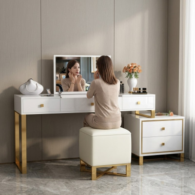 Makeup Table Mirror Stool Complete Set Dresser Bedroom New 3-piece Set.