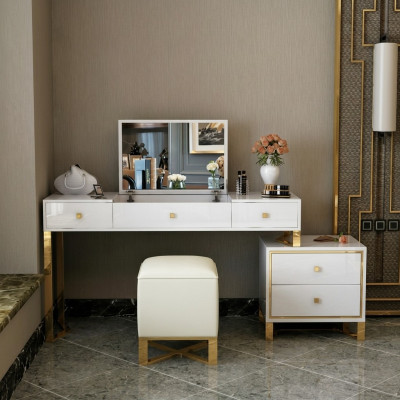 Makeup Table Mirror Stool Complete Set Dresser Bedroom New 3-piece Set.