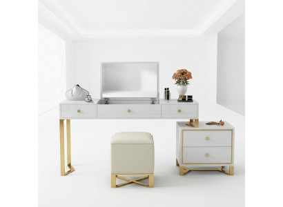 Makeup Table Mirror Stool Complete Set Dresser Bedroom New 3-piece Set.