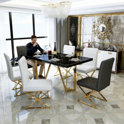Modern dining set stainless steel furniture table glass 6x armchair chair
