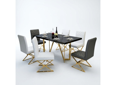 Modern dining set stainless steel furniture table glass 6x armchair chair