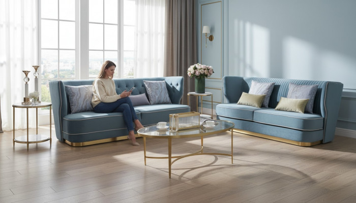 Design luxury couch 3-seater upholstered sofa - Italian style living room furniture.