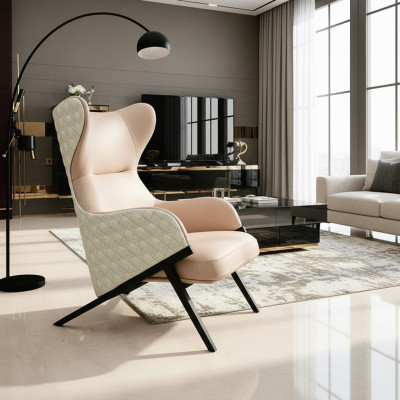 Armchair Design Couch Sofa Seat Luxury Beige New Relax Leather Lounge Club Upholstery