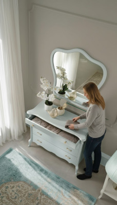 Mirror dresser cabinet chest of drawers bedroom set wood modern style dressing table