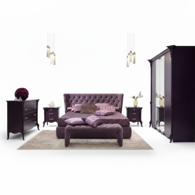 Bedroom set ensemble bed 2x bedside tables stool 3-piece Chesterfield complete.