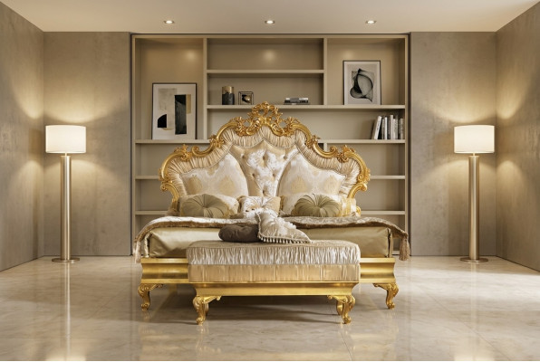 Classic Bed Baroque Rococo Hotel Beds Upholstered Bed Double Bed 180x200cm