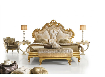 Classic Bed Baroque Rococo Hotel Beds Upholstered Bed Double Bed 180x200cm