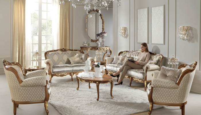 Italian furniture sofa set group classic seating solid wood