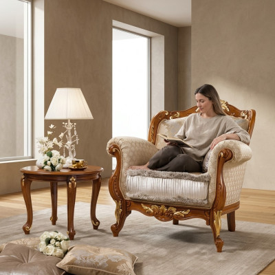 Textile Armchair 1-Seater Sofa Upholstered Sofas Design Luxury Classic Baroque Rococo