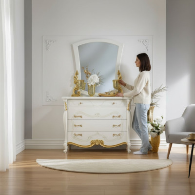 Elegant style furniture bedroom wardrobe dresser classic sideboard with mirror