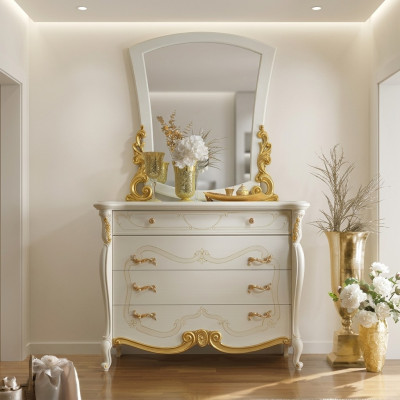 Elegant style furniture bedroom wardrobe dresser classic sideboard with mirror