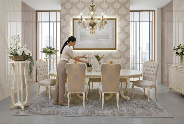 Italian solid wood dining room furniture 6x chairs armchair set ensemble