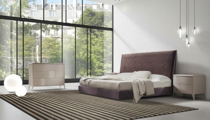 Designer bed, 2x nightstands, dresser 4-piece set, bedroom, Italian furniture.