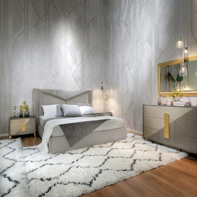 Bedroom bed, 2x nightstands, 3-piece bed set, upholstered Italian furniture, new