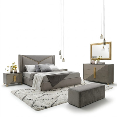 Bedroom bed, 2x nightstands, 3-piece bed set, upholstered Italian furniture, new