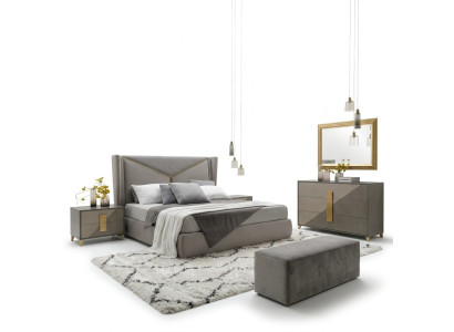 Bedroom bed, 2x nightstands, 3-piece bed set, upholstered Italian furniture, new