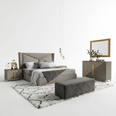 Luxury bedroom set design bed 2x nightstands dresser decoration set