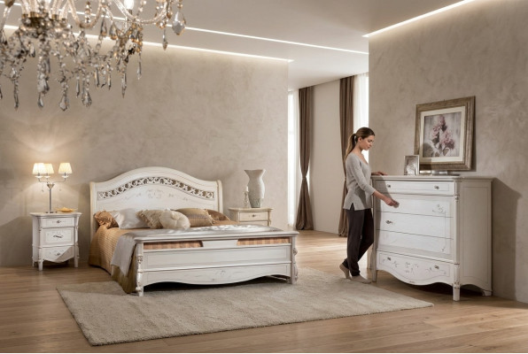 Luxury bedroom set 4-piece: bed + 2x nightstands + dresser, modern design beds, solid wood