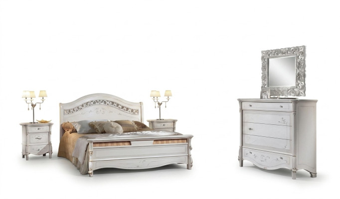Luxury bedroom set 4-piece: bed + 2x nightstands + dresser, modern design beds, solid wood