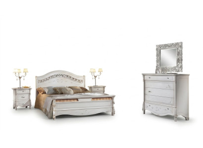 Luxury bedroom set 4-piece: bed + 2x nightstands + dresser, modern design beds, solid wood