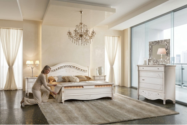 Bedroom 3-piece set bed 2x nightstand beds double hotel upholstered solid wood