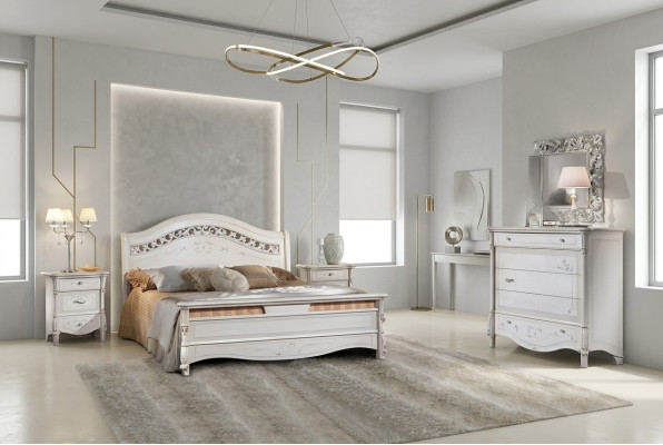 Bedroom 3-piece set bed 2x nightstand beds double hotel upholstered solid wood