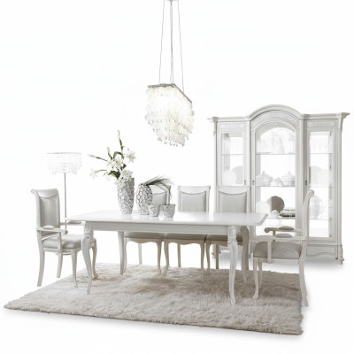 Dining table set with 4 armchairs, classic wooden 5-piece complete set.
