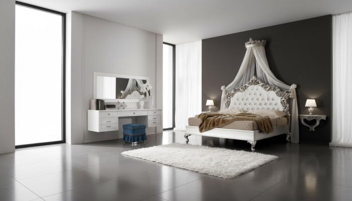 Bedroom Complete Set Royal Baroque Bed Dressing Table Nightstand 6 pcs.