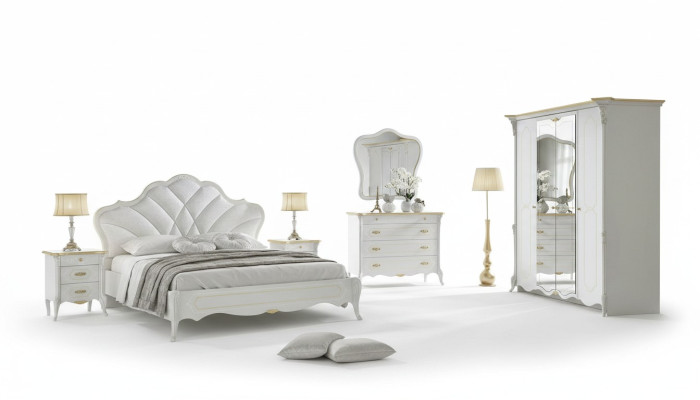 Bedroom set baroque bed nightstand dresser bed furniture 6-piece solid wood