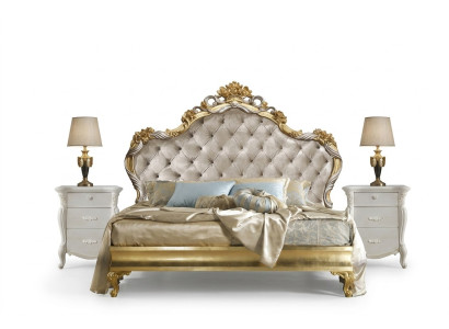 Bedroom Luxury Set 4-piece: Bed + 2x Nightstand + Chaise Lounge Design Recliner