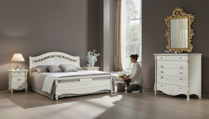 Bedroom set bed + 2x nightstand upholstered luxury beds double hotel beds
