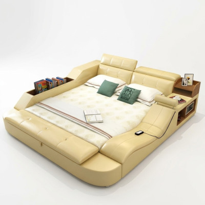 Multi-function bed luxury design leather beds double decor shelf 180x200cm