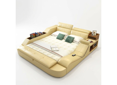 Multi-function bed luxury design leather beds double decor shelf 180x200cm