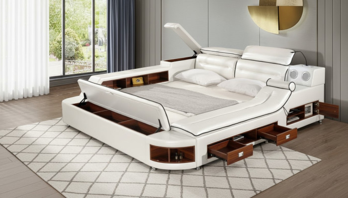 Luxury bed leather beds 180x200 multifunction bedroom lounger