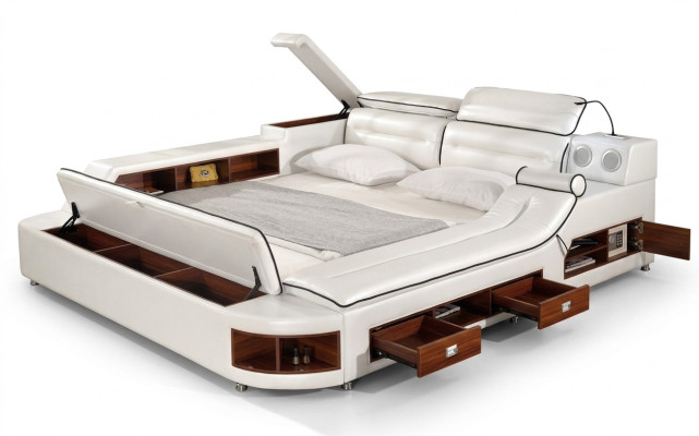 Luxury bed leather beds 180x200 multifunction bedroom lounger