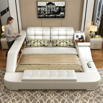 Bed Multifunction Shelf Wardrobe USB Charging Station Decoration Double Leather Beds