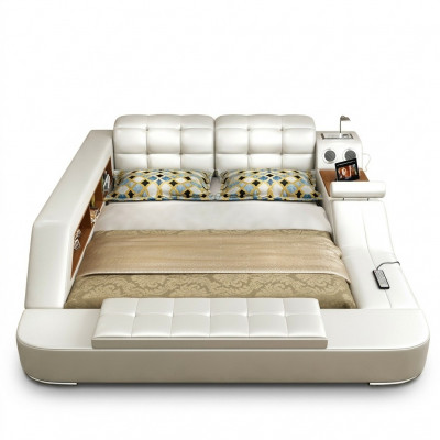Bed Multifunction Shelf Wardrobe USB Charging Station Decoration Double Leather Beds