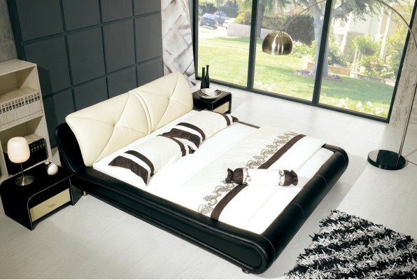 Leather bed upholstery luxury design double hotel wood beds sleep room