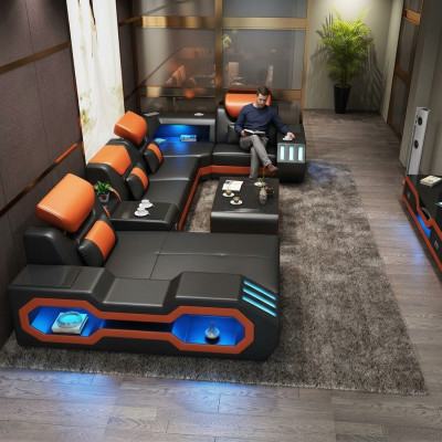 Living room landscape U-shaped corner sofa + coffee table + sideboard design