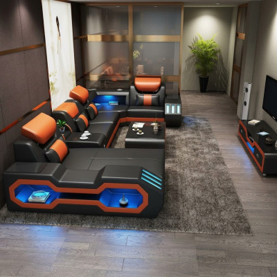 Living room landscape U-shaped corner sofa + coffee table + sideboard design