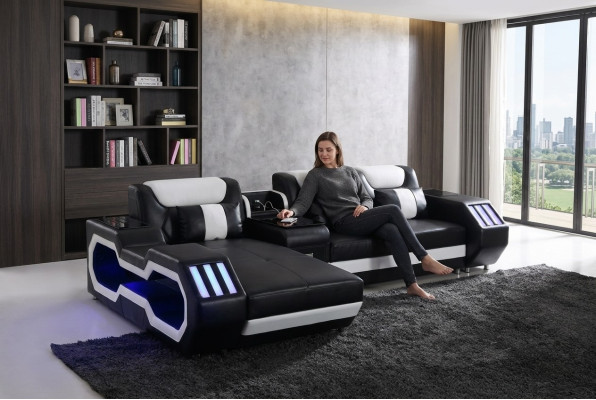 Sofa LED illuminated corner sofa living room leather couch seat cushion
