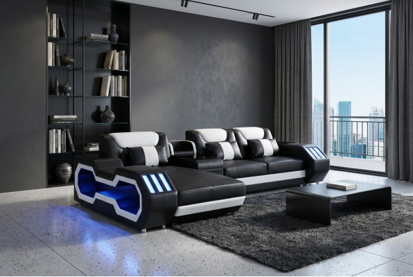 Sofa LED illuminated corner sofa living room leather couch seat cushion