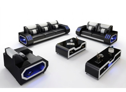 Leather sofa couch set 3+2+1 - Illuminated designer couches new