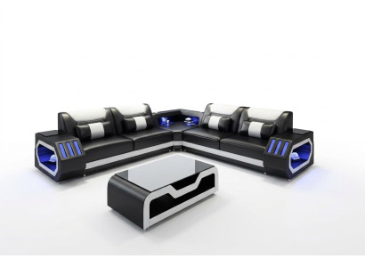 LED Illuminated Corner Sofa Living Room Leather Couch Seat Upholstered Living Landscape Sofa